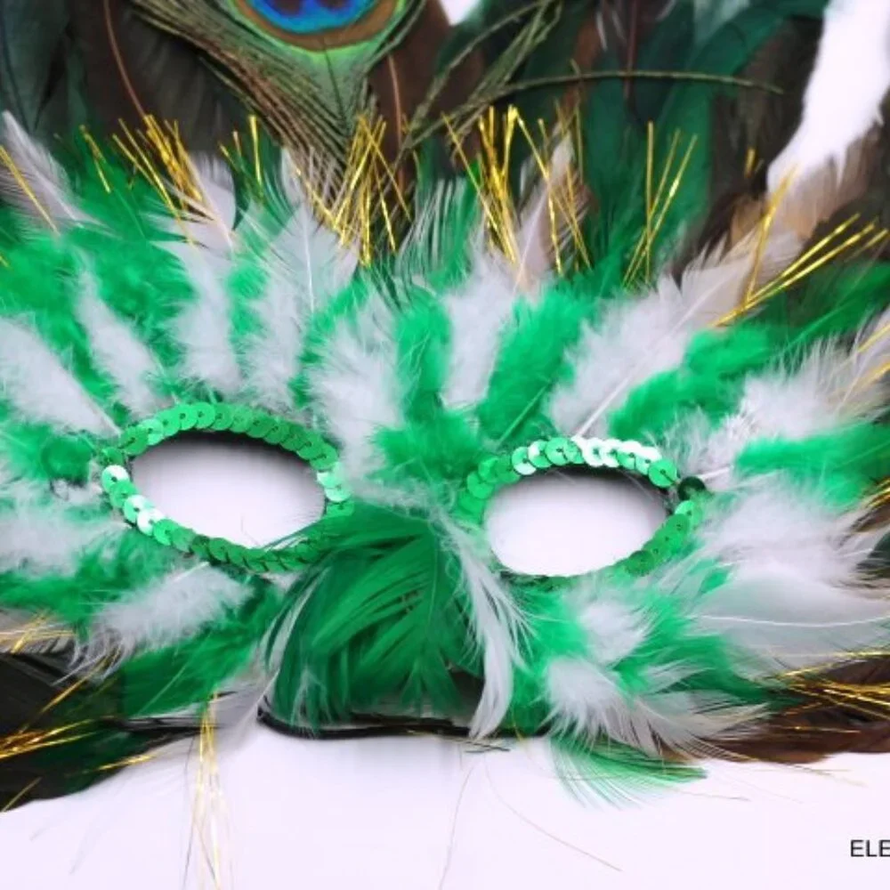 LOT 6 Masqquerade Mardi Gras Mask Adult Feathered Sequins Red Blue Green Orange